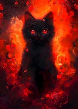 Black Cat with Red Eyes Art