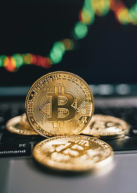 Bitcoin Cryptocurrency on Laptop Keyboard