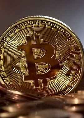 Close-up of a Bitcoin Coin