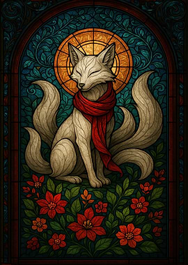Nine-tailed fox stained glass art
