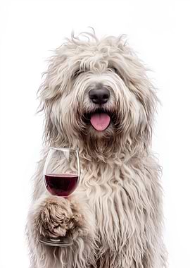 Komondor dog with Wine Glass