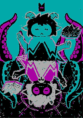 Pixelated Troll with Tentacles and Reflection