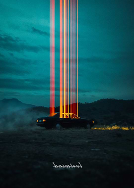 Retro Car with Light Beams