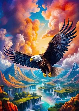 Eagle soaring vibrant landscape