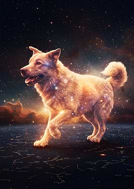 Celestial Dog in Starry Sky