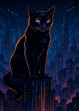 Midnight Sentinel – The Black Cat Over the City