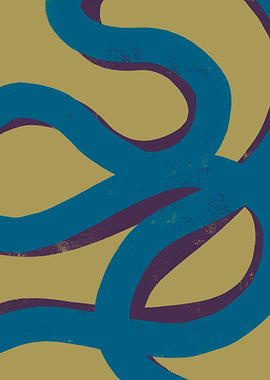 Abstract Blue Ribbon Pattern on Gold