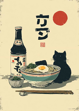 Ramen, Cat, and Japanese Still Life