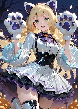 Anime Girl in Halloween Cat Costume