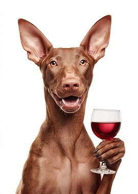 Pharaoh Hound dog with Wine Glass