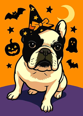 Halloween Dog with Witch Hat