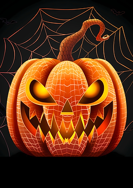 Halloween Pumpkin with Spiderweb Background
