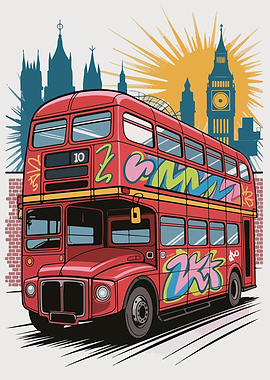 London Bus with Graffiti Art