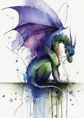 Watercolor Dragon Illustration
