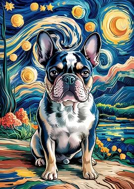 Dog in Starry Night Style