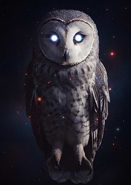 Barn Owl with Glowing Eyes in Space