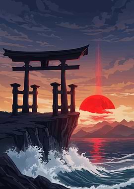 Japanese Torii Gate at Sunset