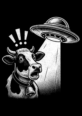 Cow Abduction by UFO Illustration