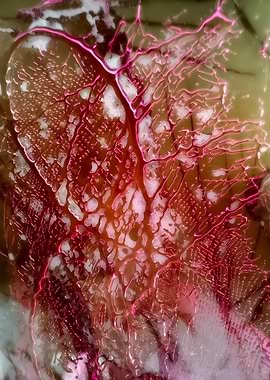 Abstract Porcelain #50 - Abstract Red and White Veined Pattern