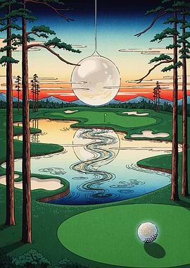 Golf Course Ukiyo-e Style