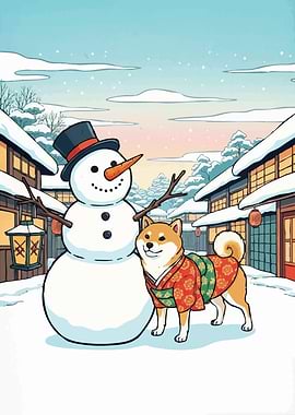 Shiba Inu Snowman Winter