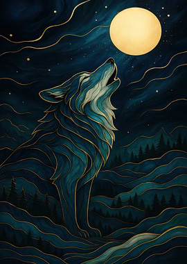 Wolf Howling at the Moon Art