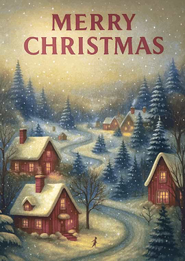 Merry Christmas Winter Village Painting