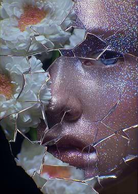 Broken Mirror Reflection with Floral Accent