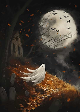 Spooky Ghost in Autumn Landscape