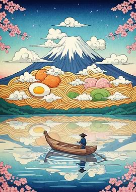 Mount Fuji Ramen Landscape Boat