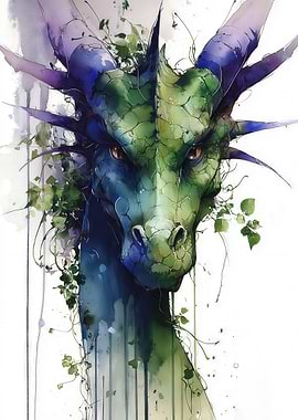 Watercolor Dragon with Vines