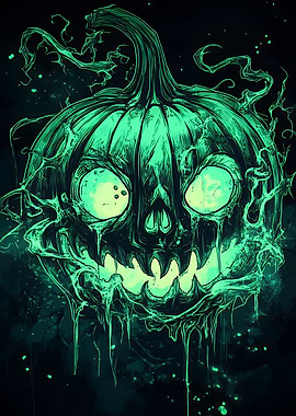 Glowing Green Halloween Pumpkin Illustration