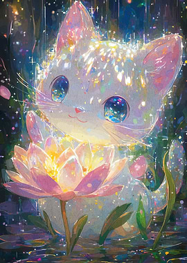 Sparkling Cat with Lotus Flower