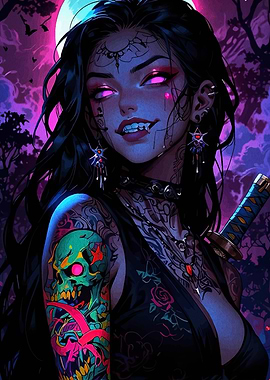 Tattooed Vampire Girl with Katana