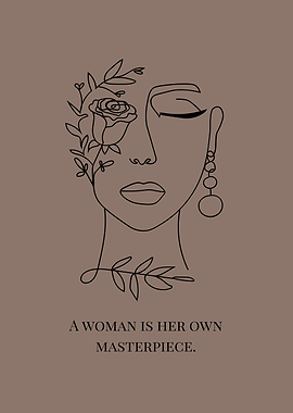 Woman Line Art with Floral Accent