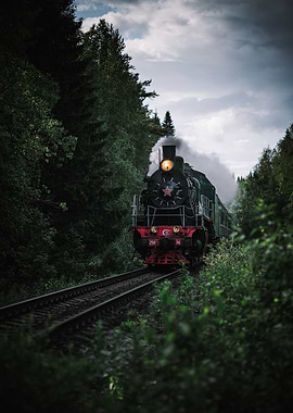 Vintage Steam Train Through Forest