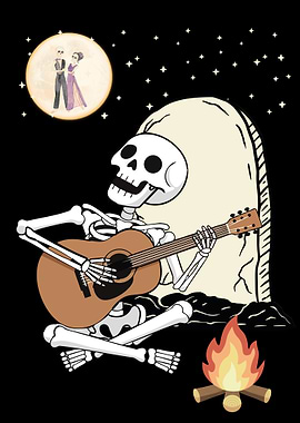 Skeleton serenading the moonlit dead