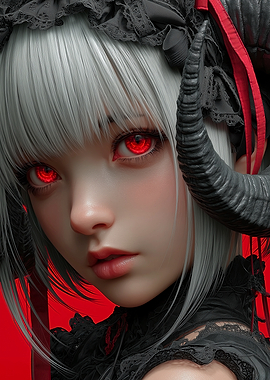 Anime Girl with Horns and Red Eyes