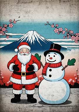 Santa Snowman Mount Fuji