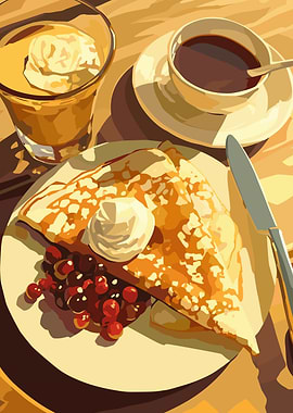 Crepes with Berries and Coffee Still Life