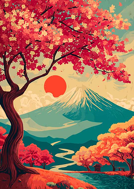 Mount Fuji Cherry Blossom Landscape Art