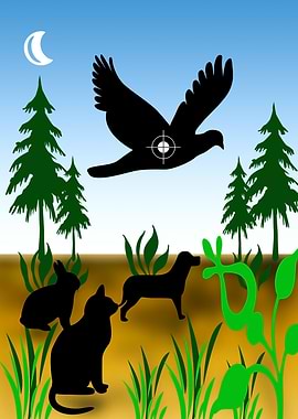 Hunting Scene with Animals and Bird