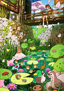 Anime Girl by a Pond