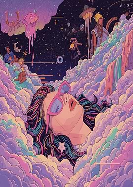 Dreamy Cloudscape with Characters