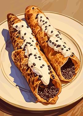 Two Cannoli with Cream and Chocolate