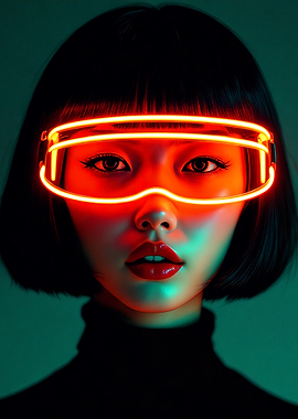 Cyberpunk Portrait with Neon Glasses