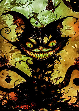 Creepy Cheshire Cat with Butterflies