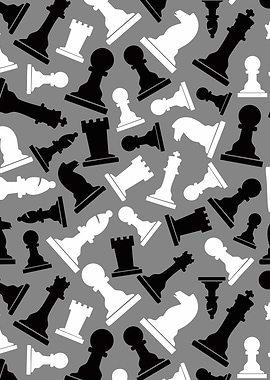 Chess Pieces Pattern on Gray Background