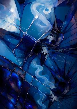 Abstract Porcelain #127 - Abstract Blue Geometric Pattern