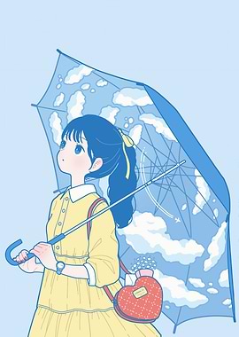Girl with Cloud Umbrella Illustration